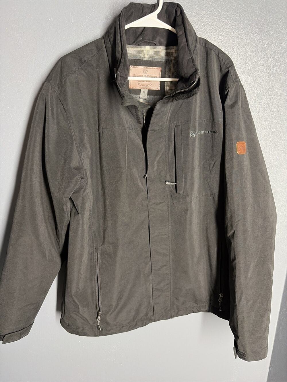 Rugged Elements Black Men's Jacket with Zipper, Logo Accents, and Pockets Medium